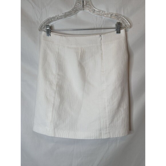 J Mclaughlin Womens White lined Scallop Edge Straight Skirt $168 Sz 10 Pretty! - Picture 2 of 6